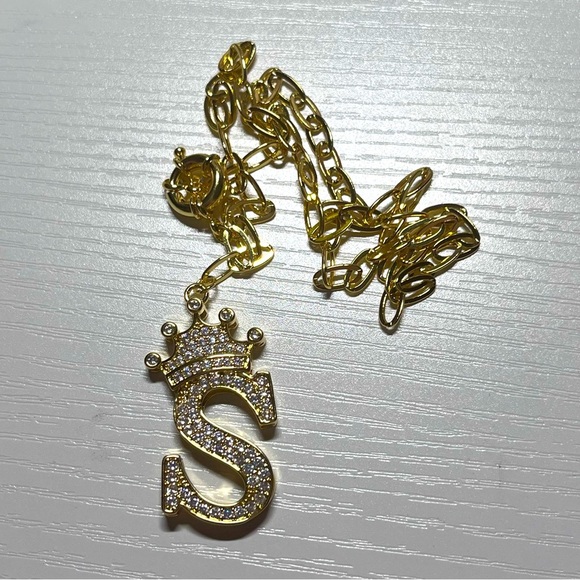 Other - Crystal Crown Gold Chain Initial Letter S Necklace